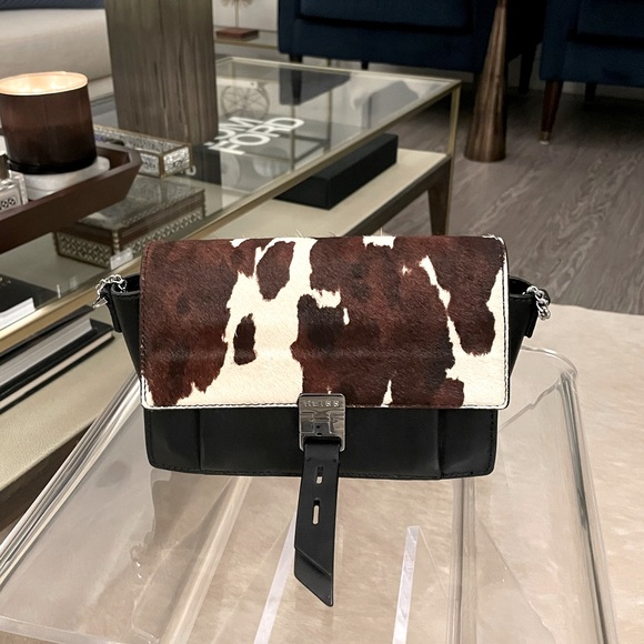 Reiss Calfskin Leather and Animal Print Crossbody Bag - Picture 1 of 6